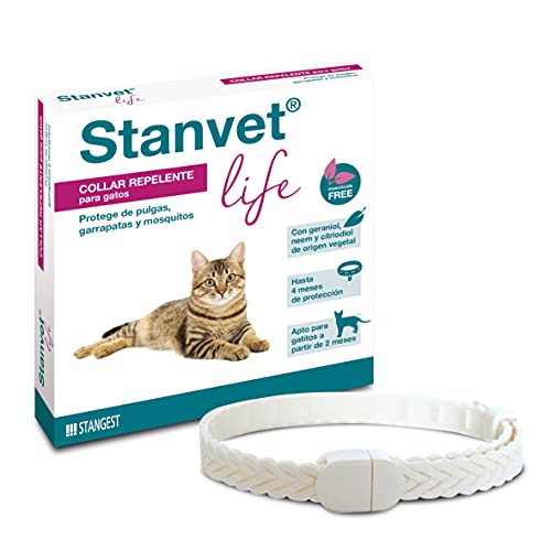 Stangest Collar Stanvet Life para Gatos Premium |Collar Repelente de Insectos | Protege de Garrapas, Pulgas y Mosquitos | Sin Insecticidas | Resistente al Agua | Activos Vegetales | 37 cm
