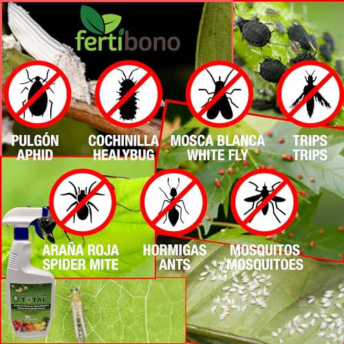 FERTIBONO Protección Total: Jabón Potásico, Aceite de Neem, Fungicida y Abono Natural, (750ml),Protección, Prevención y Curación de Enfermedades Fúngicas e Insectos Dañinos en Plantas - Residuo Cero